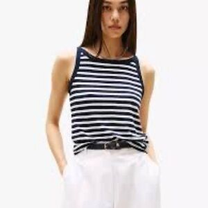 Gap Classic Striped Navy and White Women's Ribbed Tank Top size L